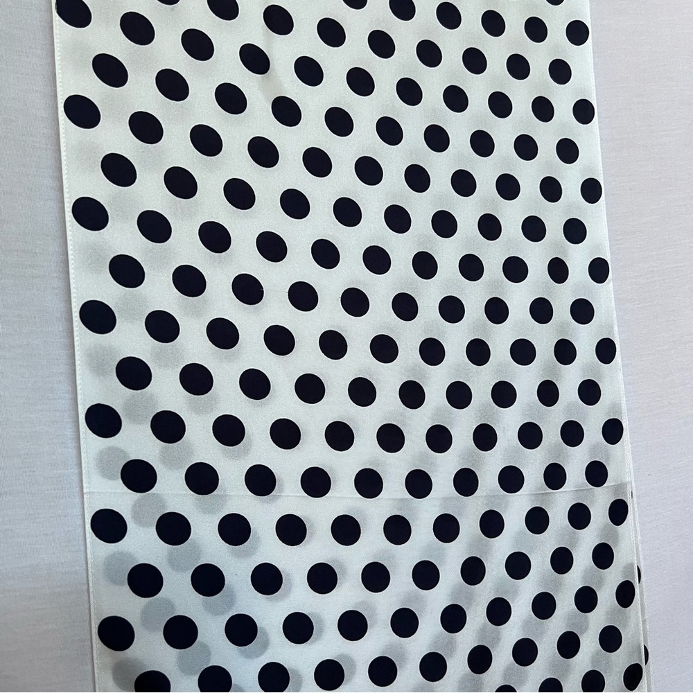 Lauren Ralph Lauren 100% Silk White and Navy Blue Polka Dot Scarf - Picture 5 of 11